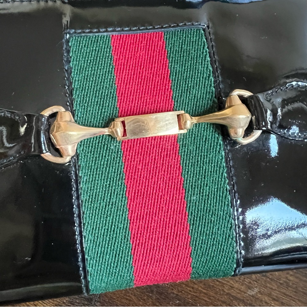 Gucci Tri Fold Web Detail Horsebit Black Patent Leather Vintage Wallet - Picture 7 of 17